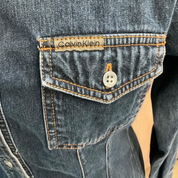 Y2K Vintage Calvin Klein CK Denim Button front Long Sleeve Mini Denim Dress Sz M - Picture 3 of 12